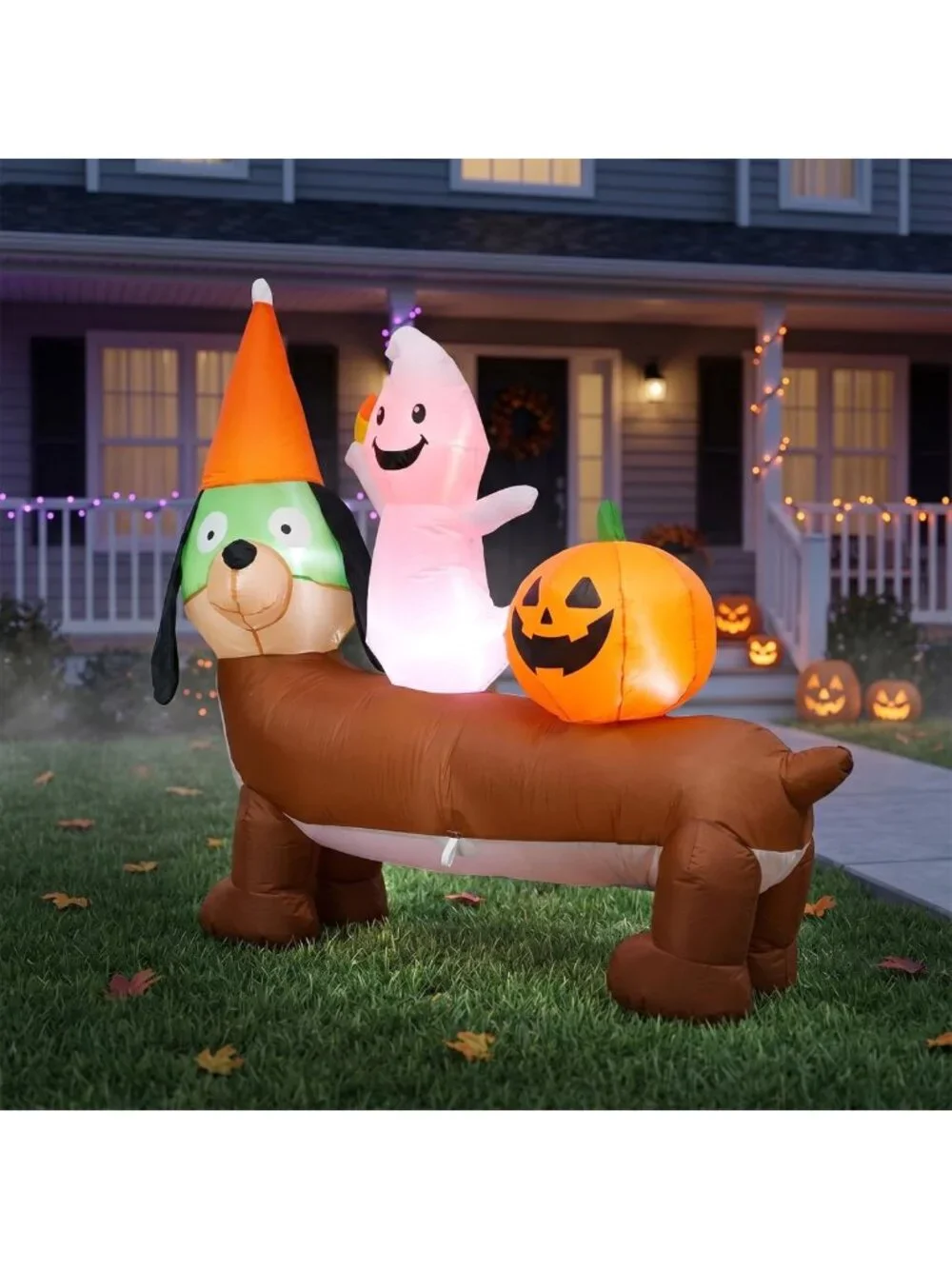 5FT Halloween Inflatable Dachshund & Ghost Yard Decoration - Festive Outdoor